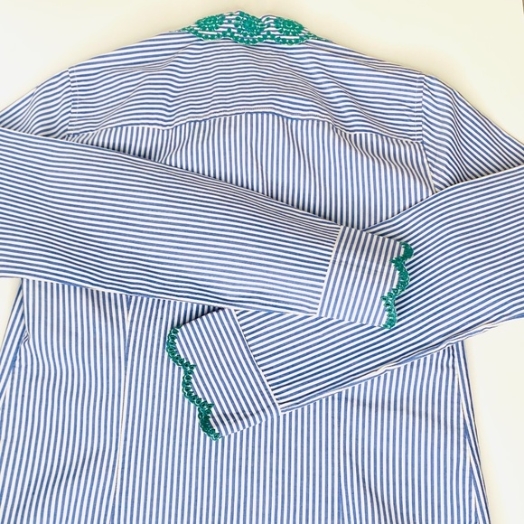 J. CREW Embroidered Collar Striped Button Down Top - Picture 5 of 10